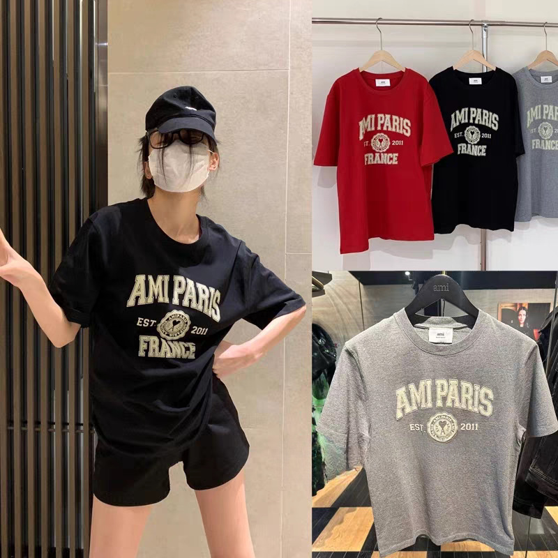 アミ・パリス de Coeur 刺繍 半袖Tシャツ  G00P5 15色兼用 男女兼用 レディース メンズ