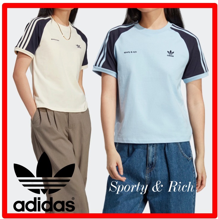 アディダス  × sporty &amp; rich スリーストライプス 半袖Tシャツ