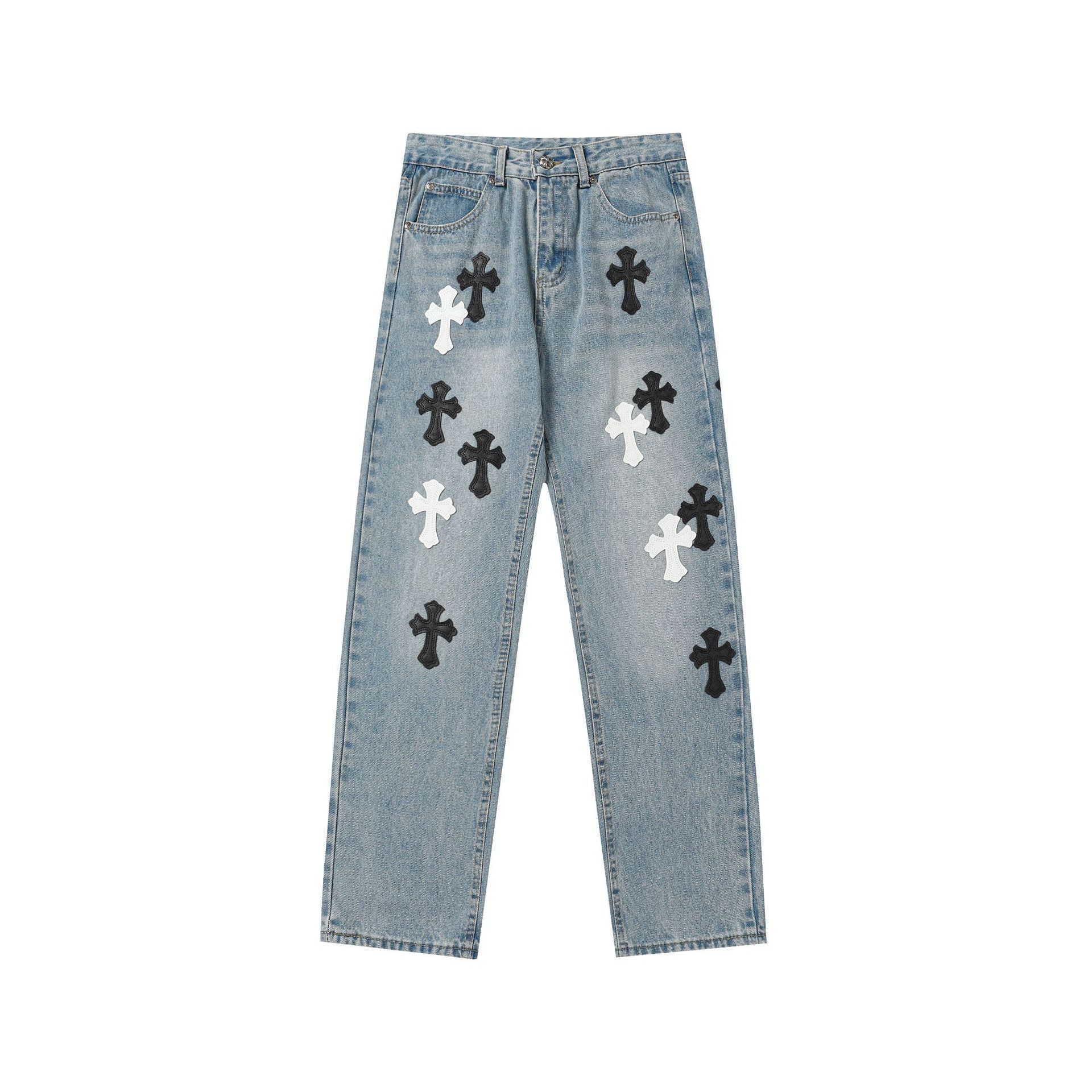 Chrome Hearts クロムハーツ ウォッシュ加工 デニムジーンズ クロスデザイン 男女兼用 レディース メンズ 9971