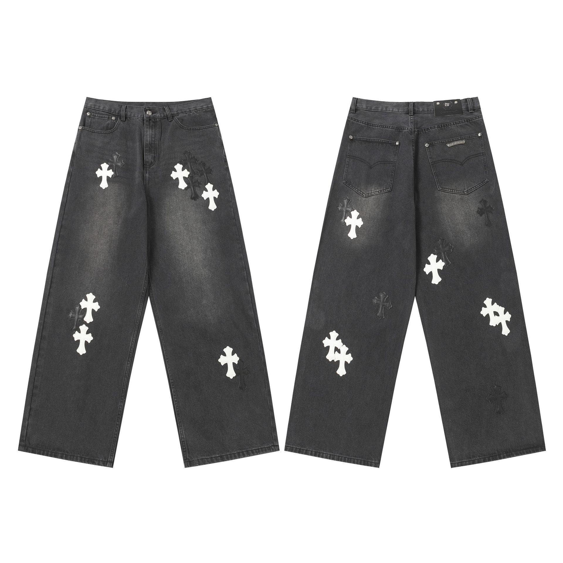 Chrome Hearts クロムハーツ ブラックウォッシュ デニムパンツ クロス刺繍 男女兼用 レディース メンズ 305