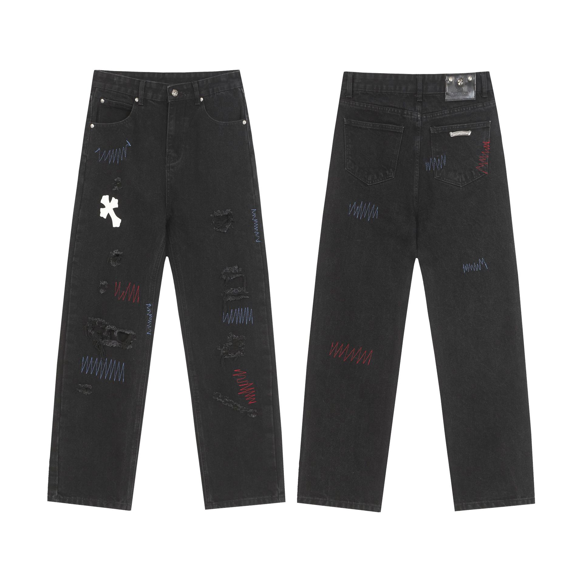 Chrome Hearts クロムハーツ ダメージデニム クロスパッチ ロングパンツ 男女兼用 レディース メンズ 520