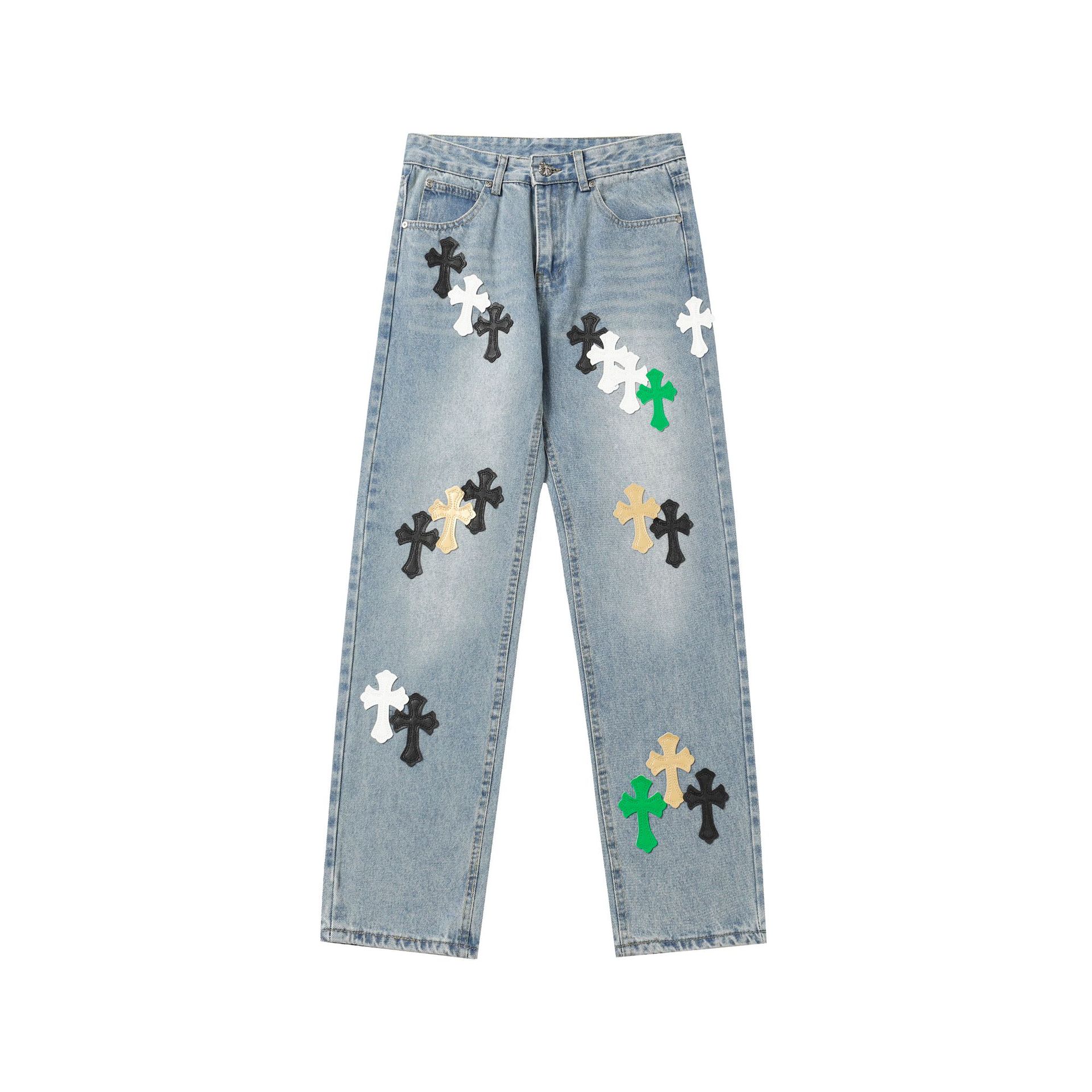 Chrome Hearts クロムハーツ ワイドジーンズ クロス刺繍 カジュアルデニム 男女兼用 レディース メンズ 9973