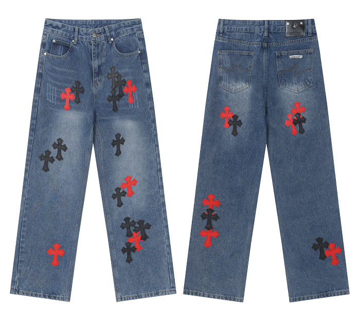 Chrome Hearts クロムハーツ クラッシュデニム クロスパッチ ストレートパンツ 男女兼用 レディース メンズ 501
