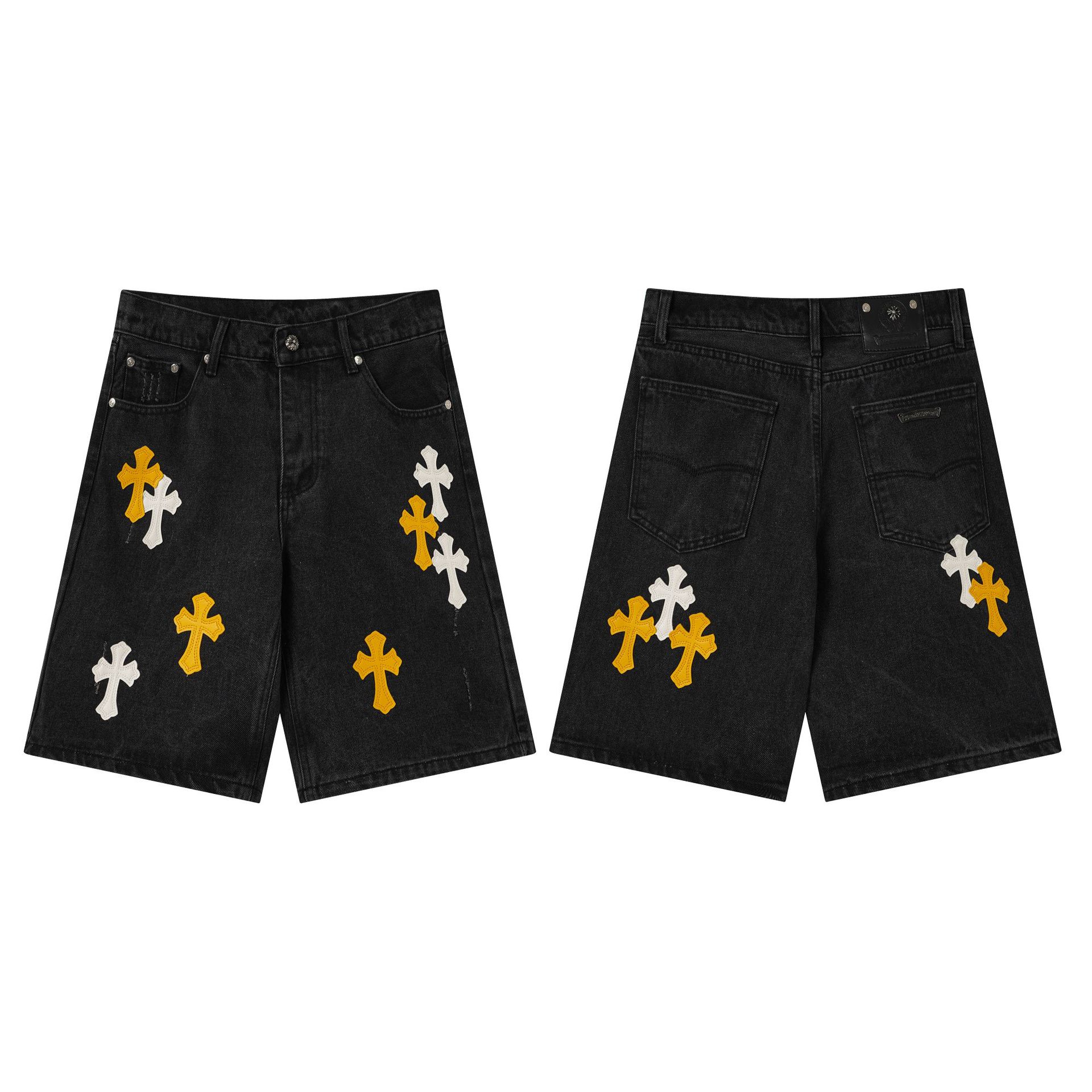 Chrome Hearts クロムハーツ クロスレザー ダメージジーンズ ロングデニム 男女兼用 レディース メンズ 2517