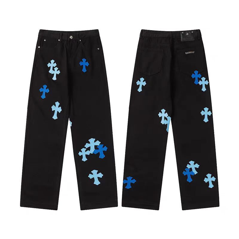Chrome Hearts クロムハーツ ダメージ加工 デニムパンツ ワイドストレート 男女兼用 レディース メンズ  9950