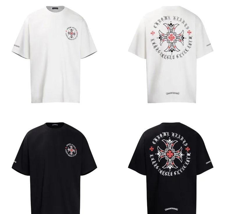 クロムハーツ  プリント Tシャツ 半袖  十字架柄 コットン おしゃれ トップス メンズ レディース