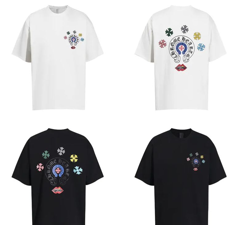 クロムハーツ  プリント Tシャツ 半袖  十字架柄 コットン おしゃれ トップス メンズ レディース