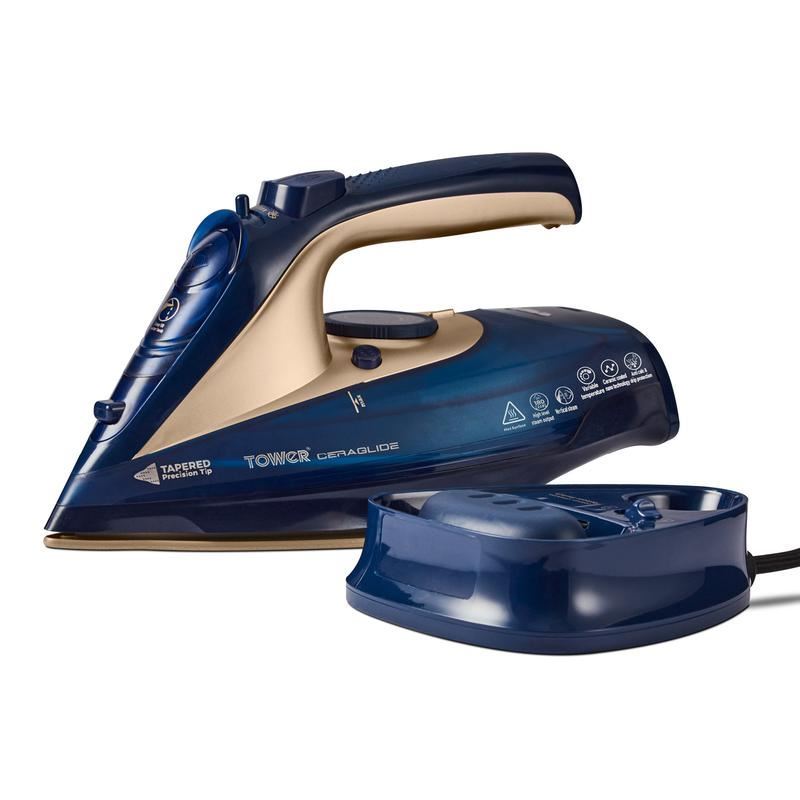 Tower Blue & Gold CeraGlide 2400W Cord Cordless Steam Iron