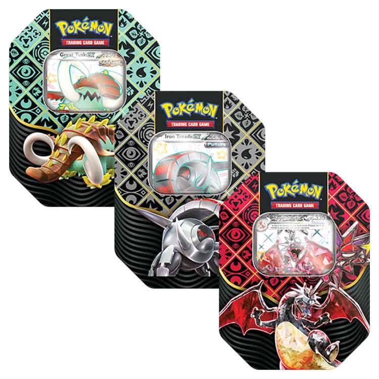 Pokemon TCG Scarlet & Violet 4.5 Paldean Fates Tin - Great Tusk/Iron Treads/
Charizard (One At Random)
