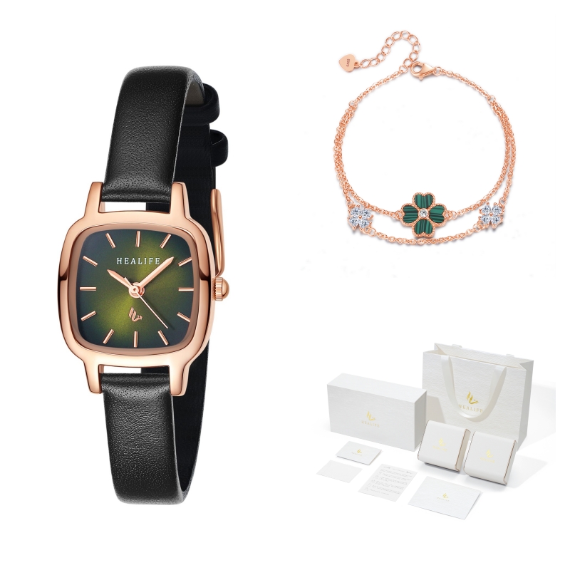 Healife Green Watch and Malachite Bracelet Two-Piece Set With Gift Box