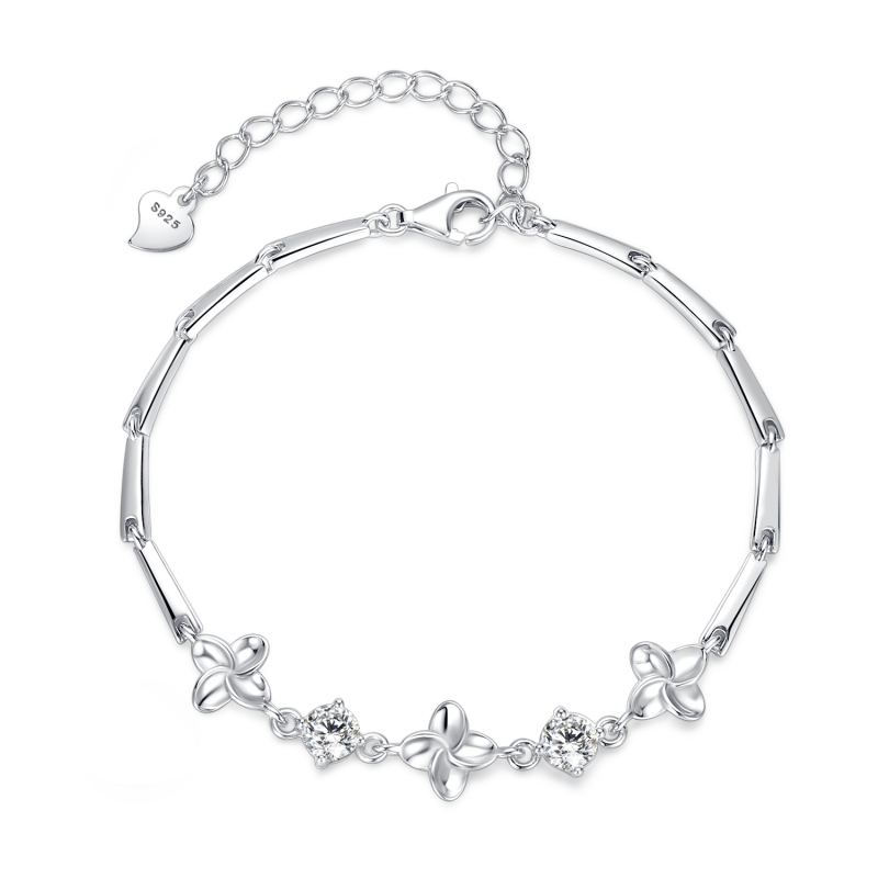 Healife Bracelet Lucky Four-Leaf Clover S925 Silver Sterling Moissanite Diamond Rose White Gold