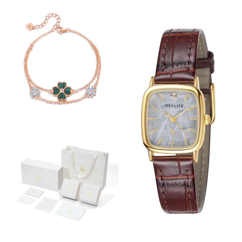Healife Brown Watch and Malachite Bracelet Two-Piece Set With Gift Box
