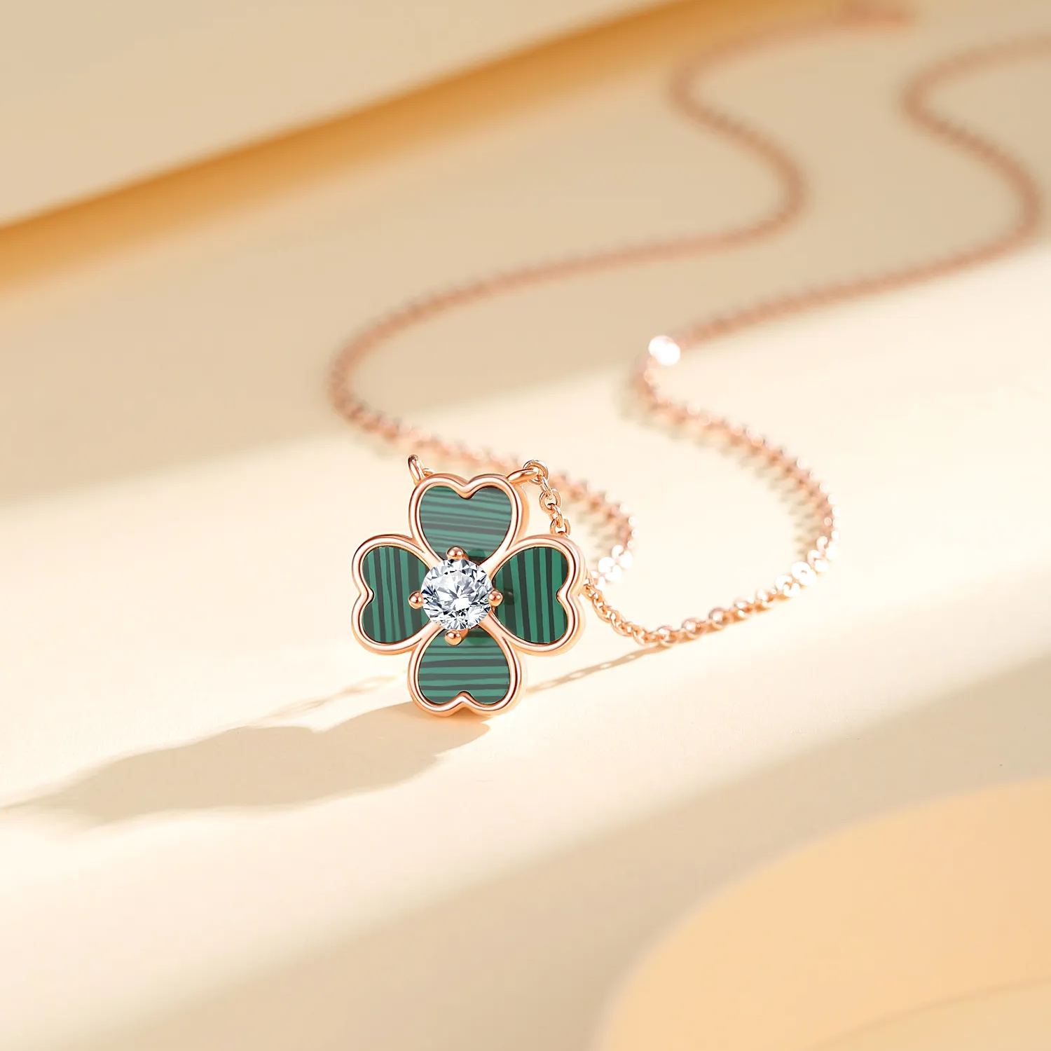 Healife Bracelet Double Layer Lucky Clover Design S925 Silver Sterling Malachite Rose Gold