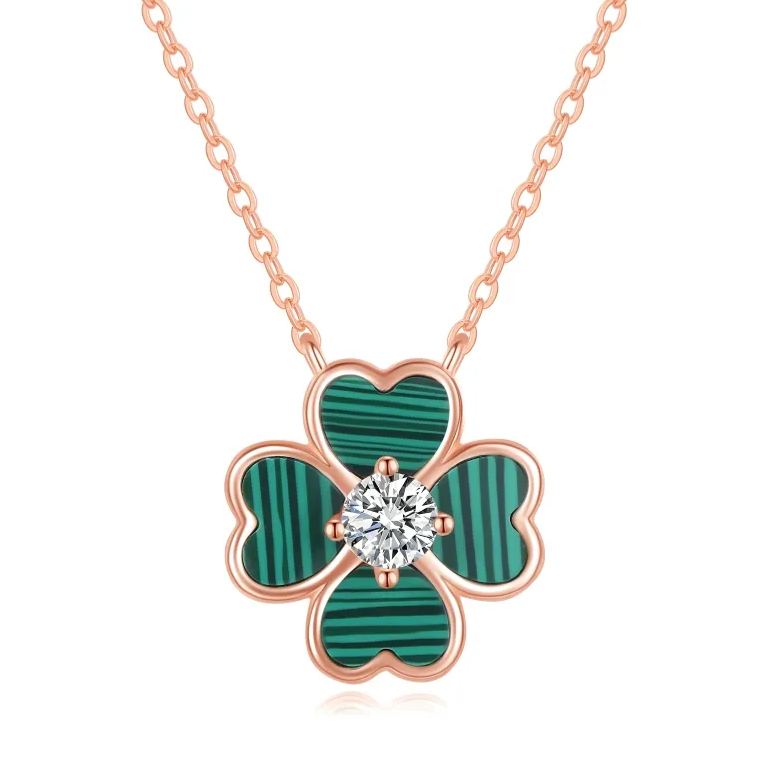 Healife Necklace Lucky Clover Design S925 Silver Sterling Malachite Rose Gold