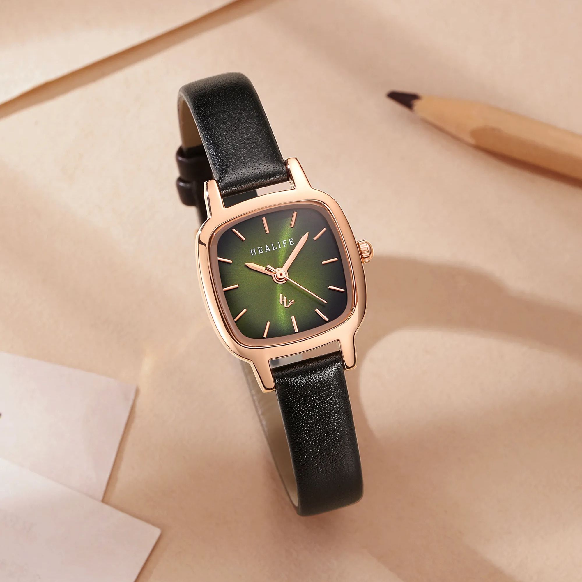 Healife Women's Watch Mini Green Geometric Art Simplicity Design For Gift-Giving Self-Occupied