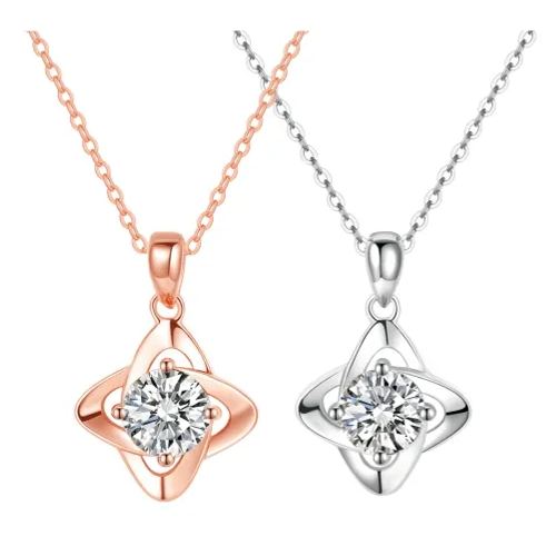 Healife Necklace Lucky Four-Leaf Clover Design Moissanite Diamond