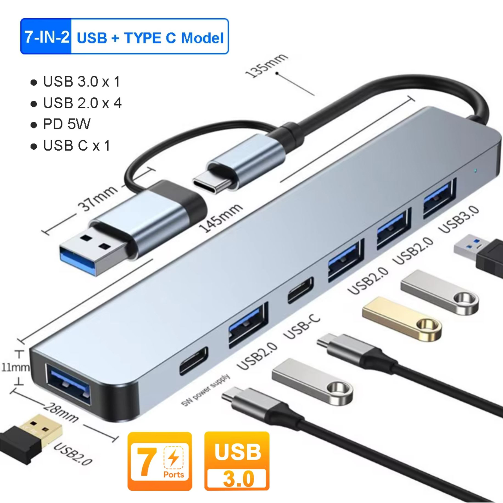 7-in-1 Peripheral HUB Dual-head USB