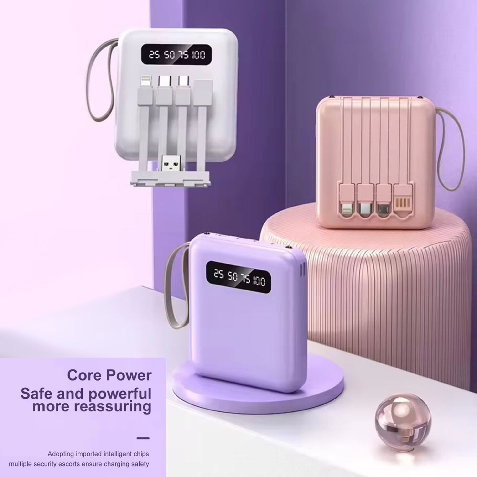 Mini Powerbank With 4 Type Cables