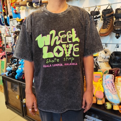 WHEEL LOVE - Typography Acid Wash T-Shirt