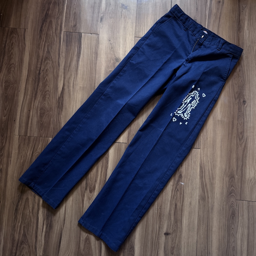 WHEEL LOVE - Dickies Pants Customised By Bao Goods (Waist 28" / Navy Blue)