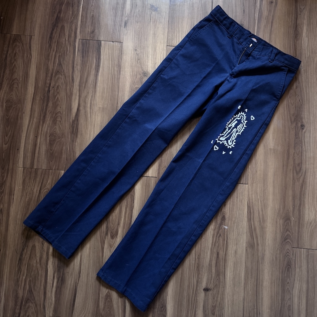 WHEEL LOVE - Dickies Pants Customised By Bao Goods (Waist 28" / Navy Blue)