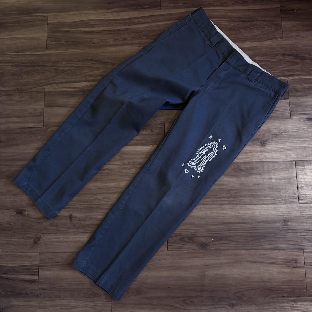 WHEEL LOVE - Dickies Pants Customised By Bao Goods (Waist 36" / Dark Grey Slim)