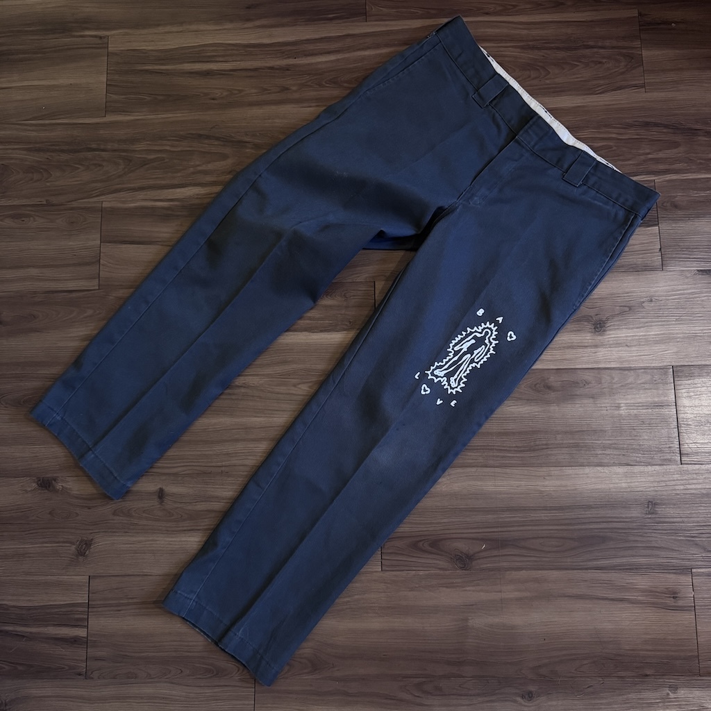 WHEEL LOVE - Dickies Pants Customised By Bao Goods (Waist 36" / Dark Grey Slim)