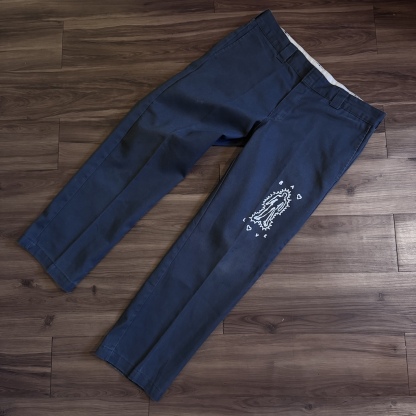 WHEEL LOVE - Dickies Pants Customised By Bao Goods (Waist 36" / Dark Grey Slim)