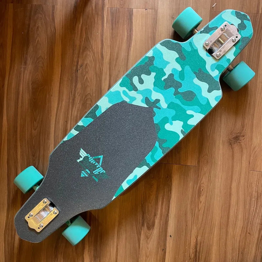 DUSTERS - Channel Dragonfly Camo/Teal 34" Complete Longboard (Clearance Sale With Free Helmet!)
