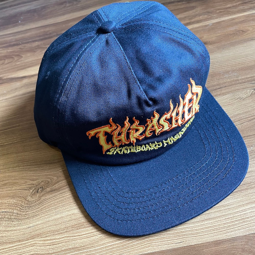 THRASHER - Fire logo Navy Snapback Cap