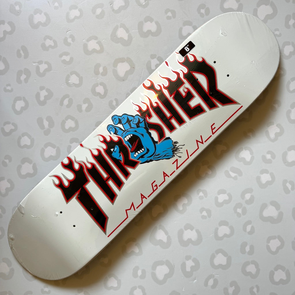 SANTA CRUZ - Thrasher Screaming Flame White 8.0" Skateboard Deck