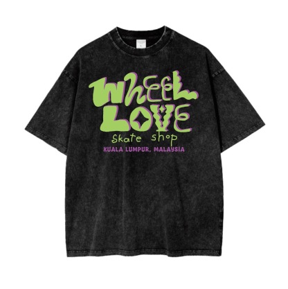 WHEEL LOVE - Typography Acid Wash T-Shirt