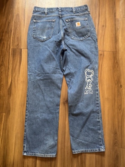 WHEEL LOVE - Carhartt Pants Customised By Bao Goods (Waist 34" Baggy / Blue Jeans)