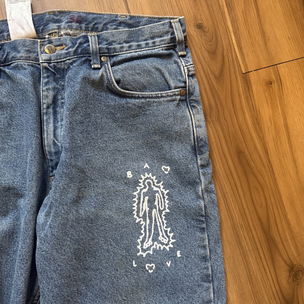 WHEEL LOVE - Carhartt Pants Customised By Bao Goods (Waist 36" Baggy Double Flannel Lining / Blue Jeans)