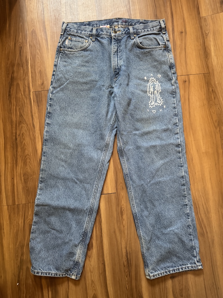 WHEEL LOVE - Carhartt Pants Customised By Bao Goods (Waist 36" Baggy Double Flannel Lining / Blue Jeans)