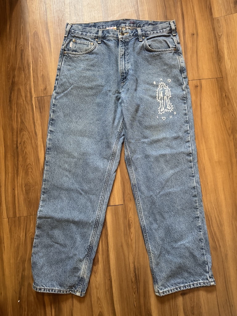 WHEEL LOVE - Carhartt Pants Customised By Bao Goods (Waist 36" Baggy Double Flannel Lining / Blue Jeans)