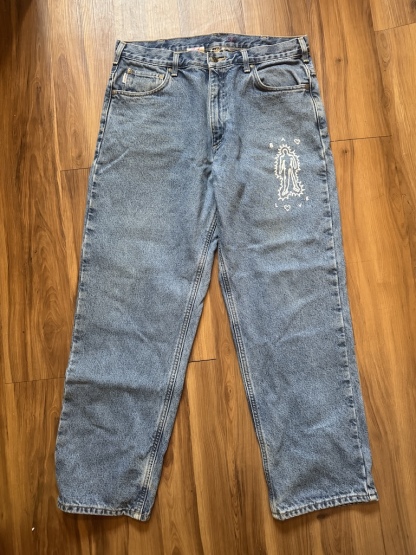 WHEEL LOVE - Carhartt Pants Customised By Bao Goods (Waist 36" Baggy Double Flannel Lining / Blue Jeans)