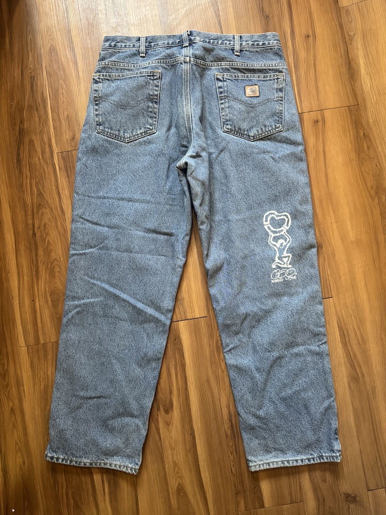 WHEEL LOVE - Carhartt Pants Customised By Bao Goods (Waist 36" Baggy Double Flannel Lining / Blue Jeans)