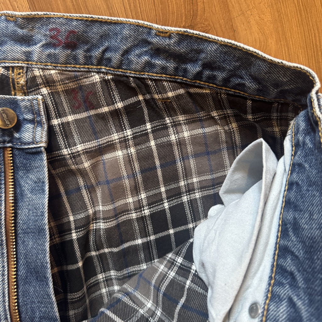 WHEEL LOVE - Carhartt Pants Customised By Bao Goods (Waist 36" Baggy Double Flannel Lining / Blue Jeans)