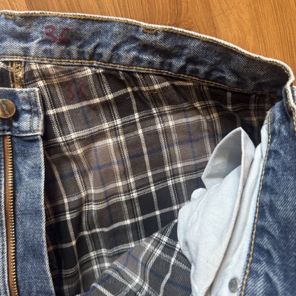 WHEEL LOVE - Carhartt Pants Customised By Bao Goods (Waist 36" Baggy Double Flannel Lining / Blue Jeans)