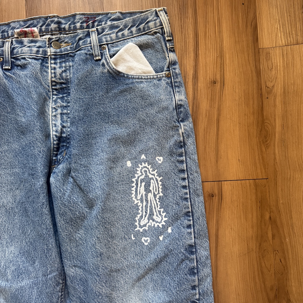 WHEEL LOVE - Carhartt Pants Customised By Bao Goods (Waist 37" Baggy Double Flannel Lining / Blue Jeans)