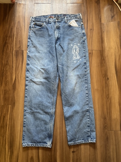 WHEEL LOVE - Carhartt Pants Customised By Bao Goods (Waist 37" Baggy Double Flannel Lining / Blue Jeans)