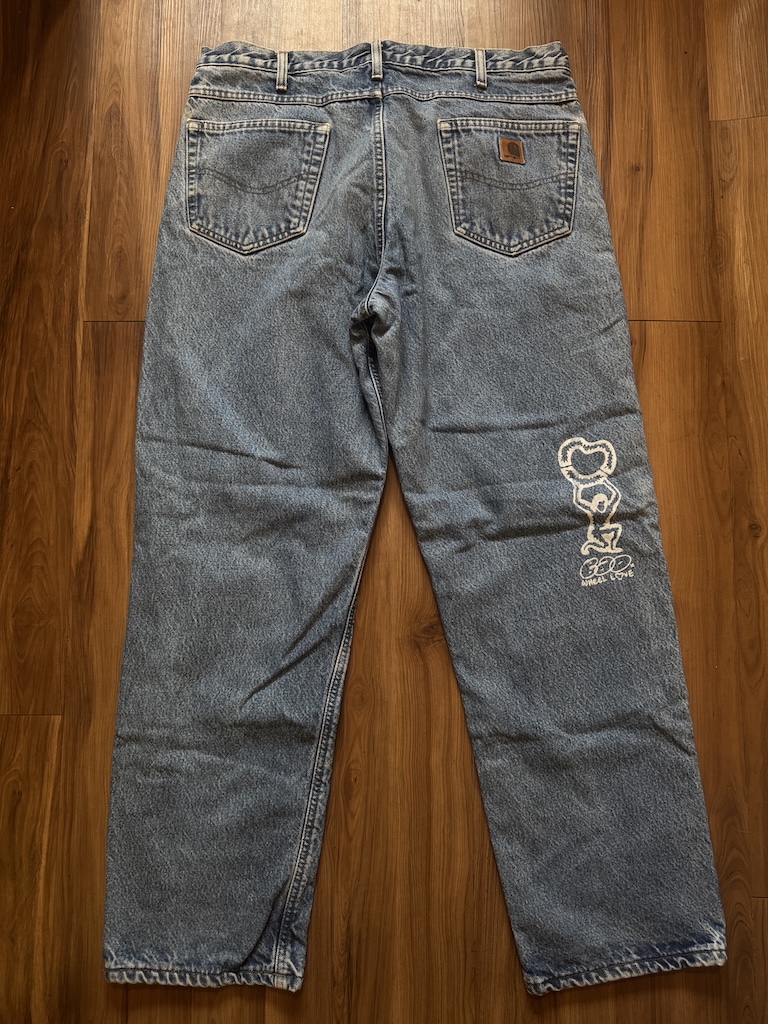 WHEEL LOVE - Carhartt Pants Customised By Bao Goods (Waist 37" Baggy Double Flannel Lining / Blue Jeans)