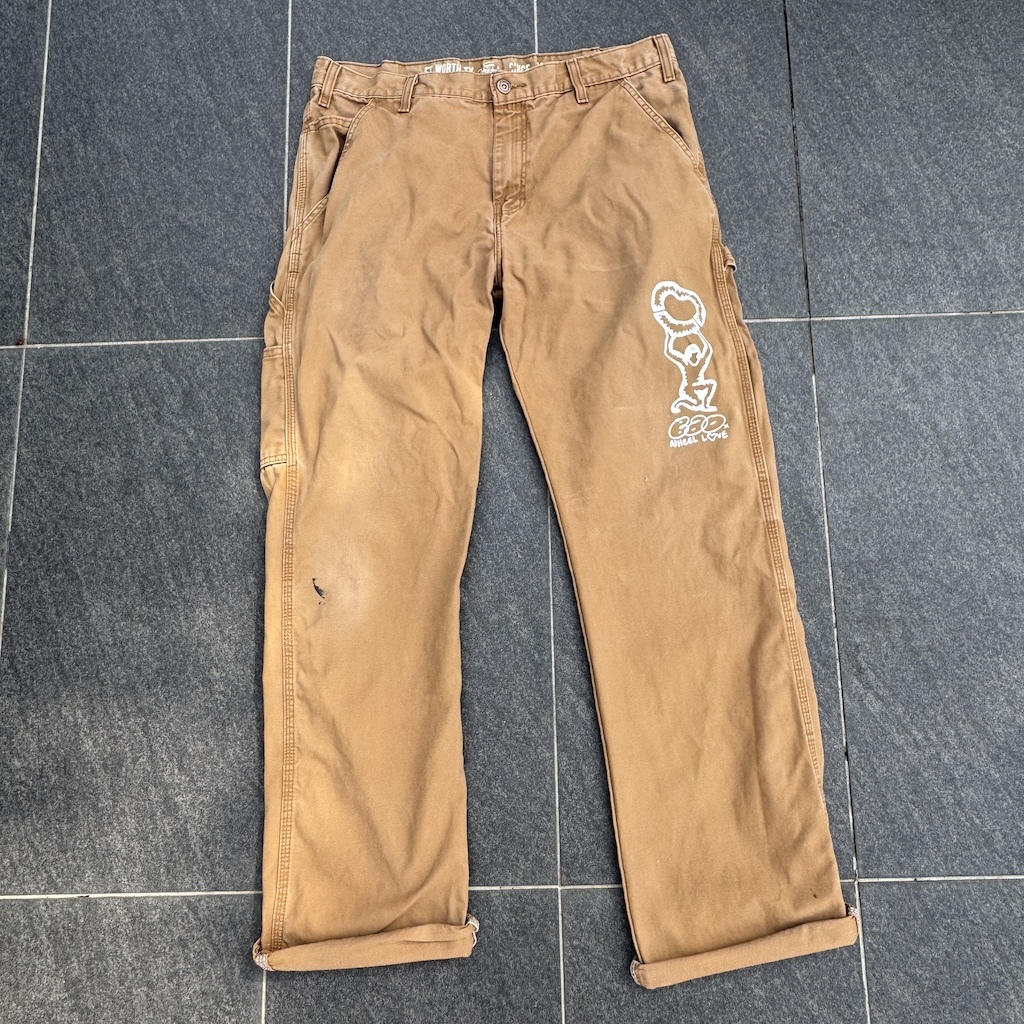 WHEEL LOVE - Dickies Pants Customised By Bao Goods (Waist 35" / Carpenter Brown)