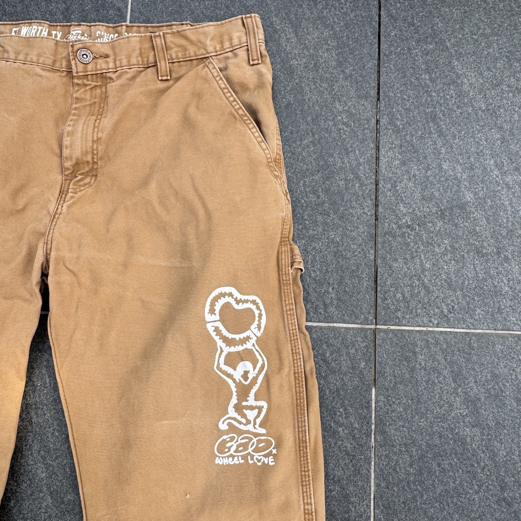 WHEEL LOVE - Dickies Pants Customised By Bao Goods (Waist 35" / Carpenter Brown)