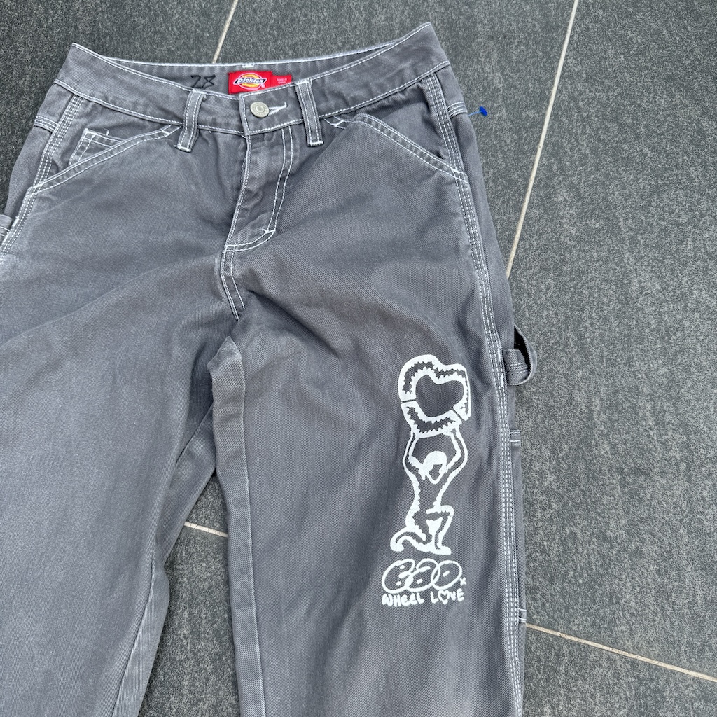WHEEL LOVE - Dickies Pants Customised By Bao Goods (Waist 28" / Carpenter Grey Jeans)