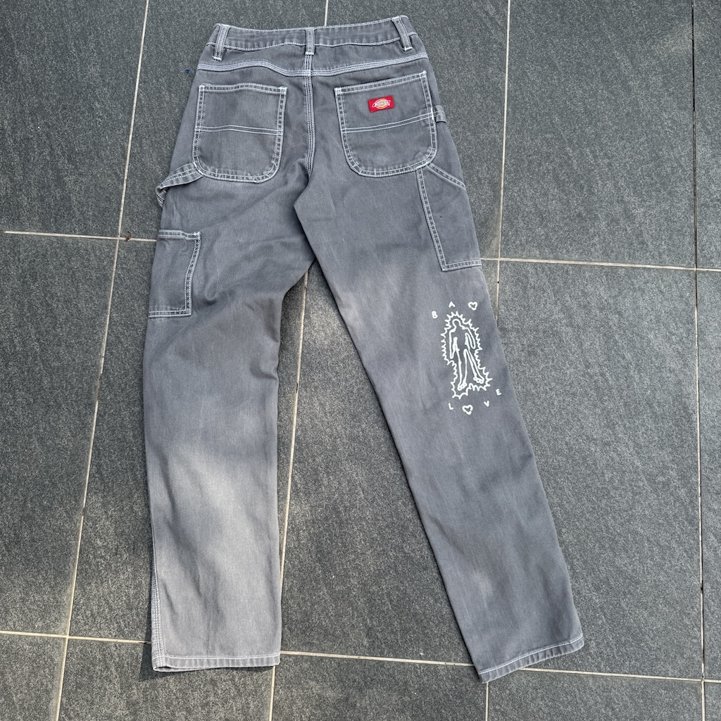 WHEEL LOVE - Dickies Pants Customised By Bao Goods (Waist 28" / Carpenter Grey Jeans)