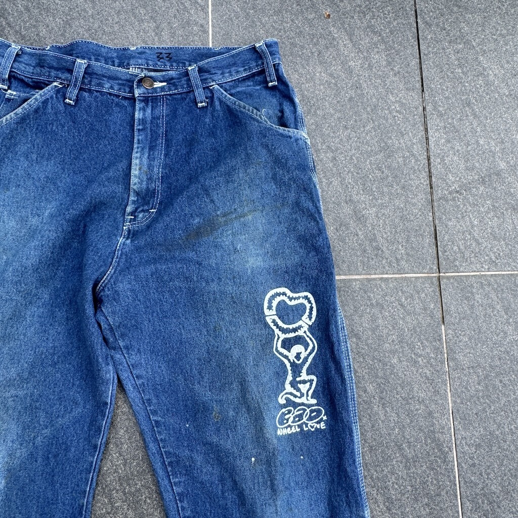 WHEEL LOVE - Dickies Pants Customised By Bao Goods (Waist 33" / Carpenter Blue Jeans)