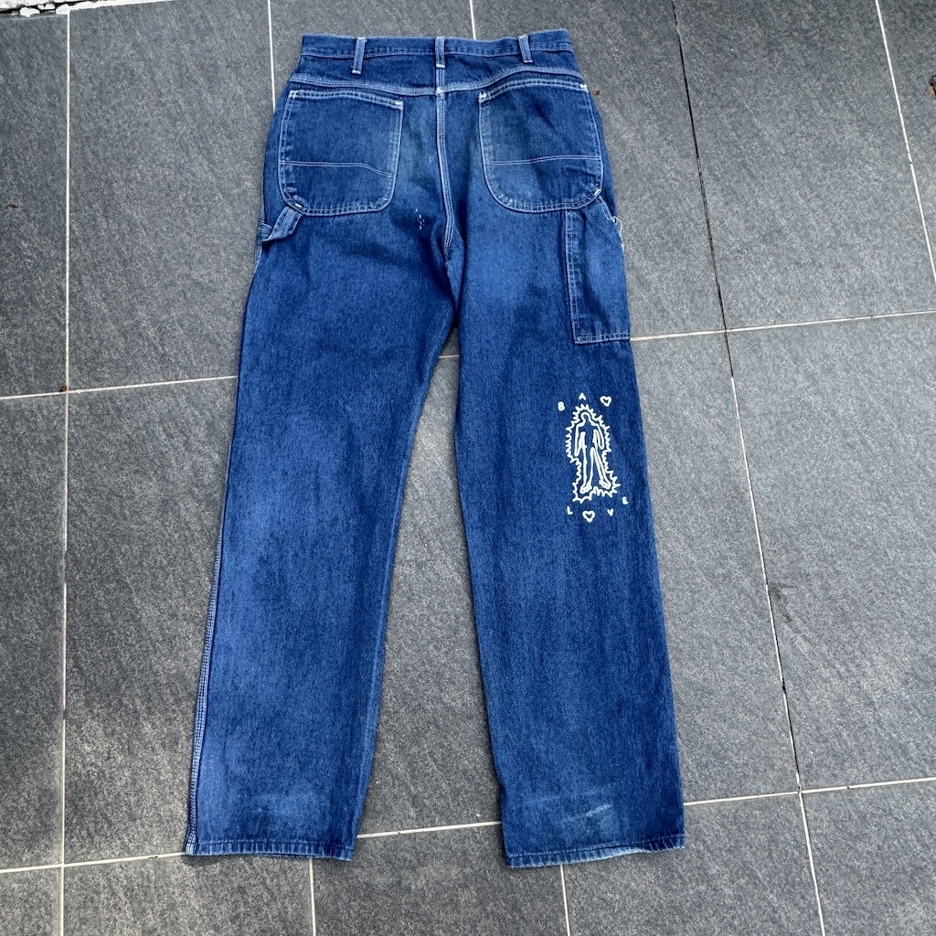 WHEEL LOVE - Dickies Pants Customised By Bao Goods (Waist 33" / Carpenter Blue Jeans)