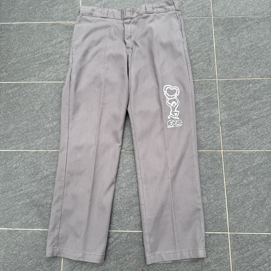 WHEEL LOVE - Dickies Pants Customised By Bao Goods (Waist 37" / Light Grey Flex)
